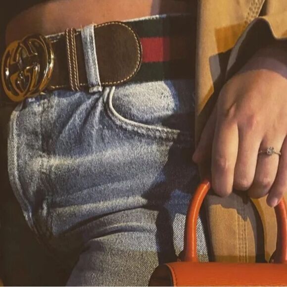 Gucci Vintage Web GG Elastic And Leather Belt - Picture 2 of 9